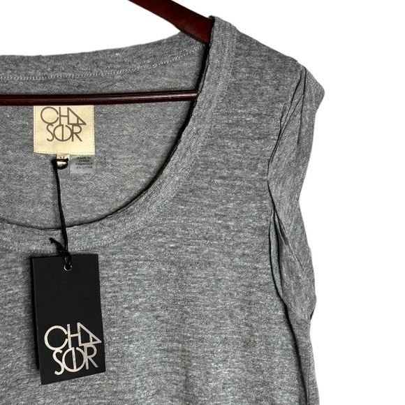 Chaser Ribbed Knit Scoop Neck Curved Hem Distressed Heather Short Sleeve Shirt M - Picture 7 of 16